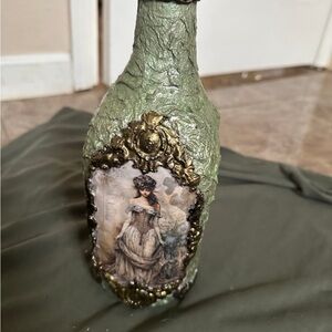 Decorative Green Bottle with Vintage Lady Design